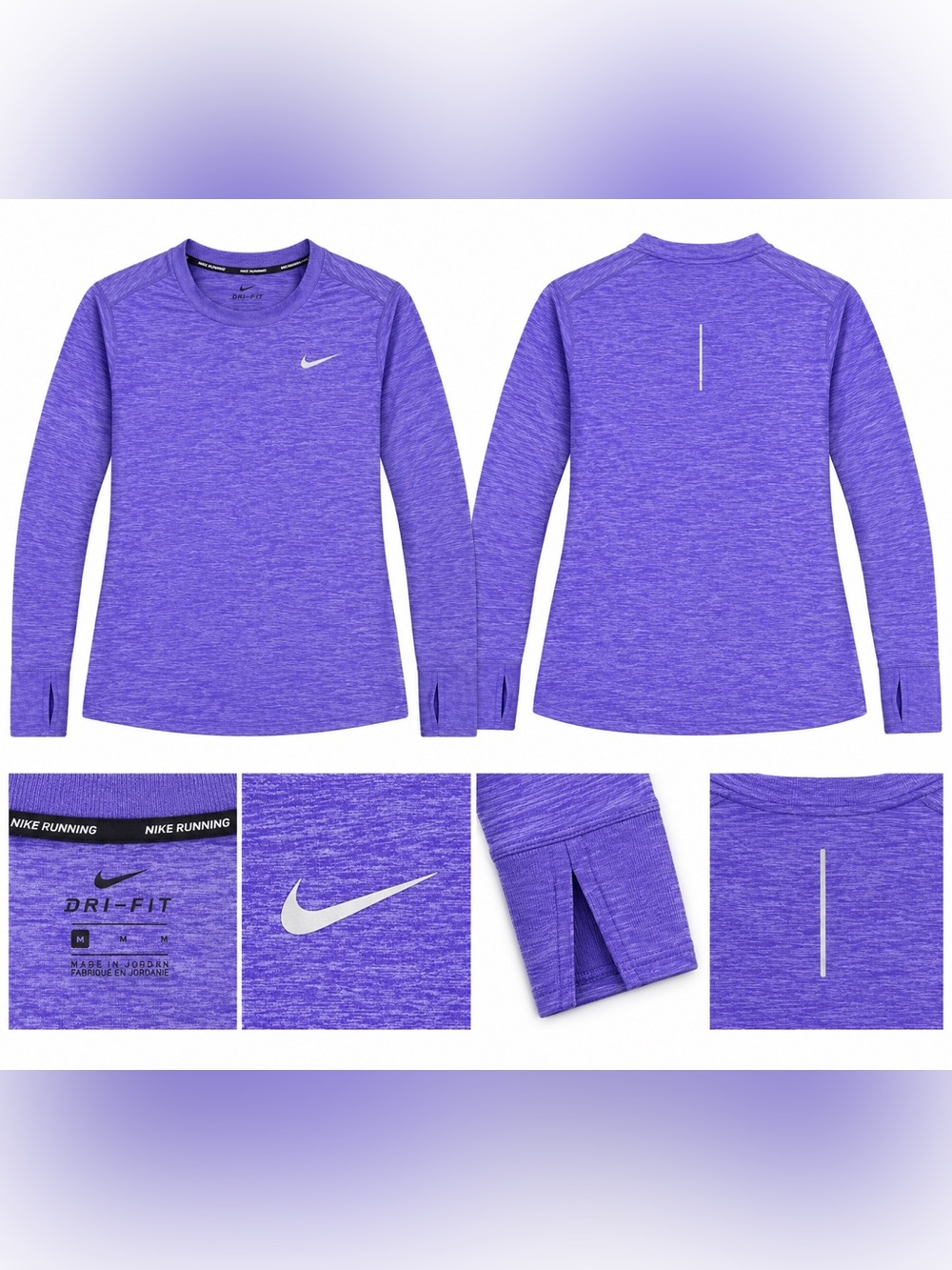 Nike Running Dri-FIT Purple Long Sleeve Thumbhole Shirt Women’s M